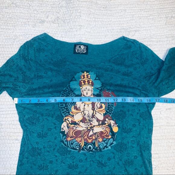 LUCKY BRAND BUDDHA 3/4 SLEEVE YOGA TEE BOHO HIPPIE - Picture 2 of 8